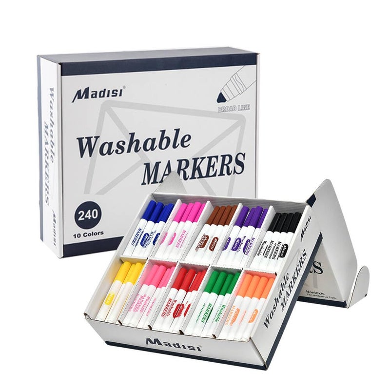 Madisi Washable Markers, Broad Line Markers, Assorted Colors, Classroom Bulk Pack, 240 Count - Image 1